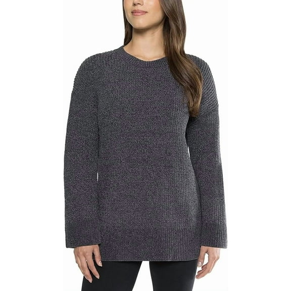Matty M Ladies' Chenille Tunic Sweater, Crewneck, Ribbed Cuffs and Hem, Wide Sleeves, Gray, Large