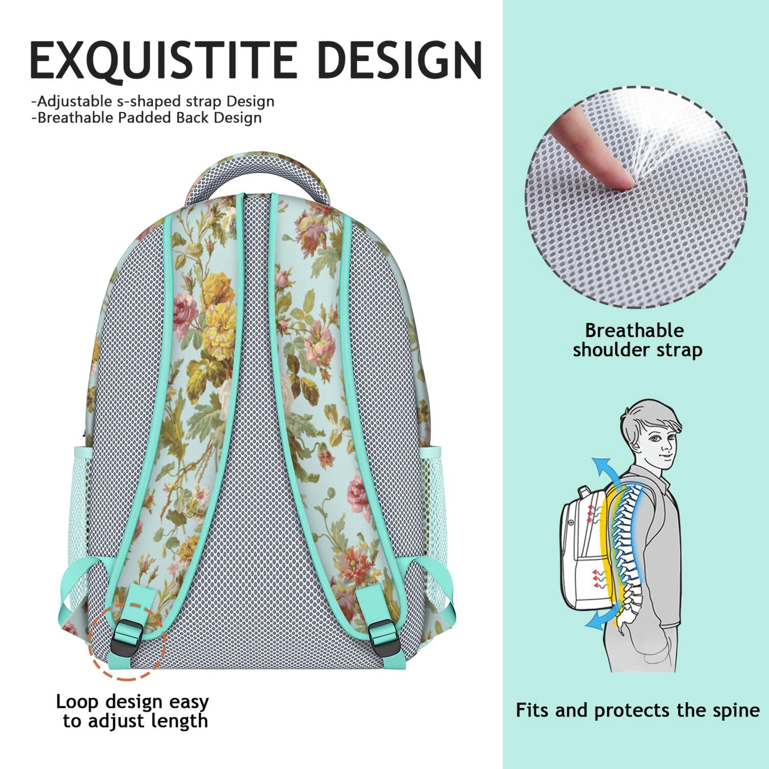 Garden Theme Waterproof Backpack - Lightweight Breathable School Bag with Spinal Support