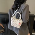 thumbnail image 4 of husxh Pu Leather Bucket Top-handle Bag Women Cherry Crossbody Bag & Pendant (White), 4 of 9