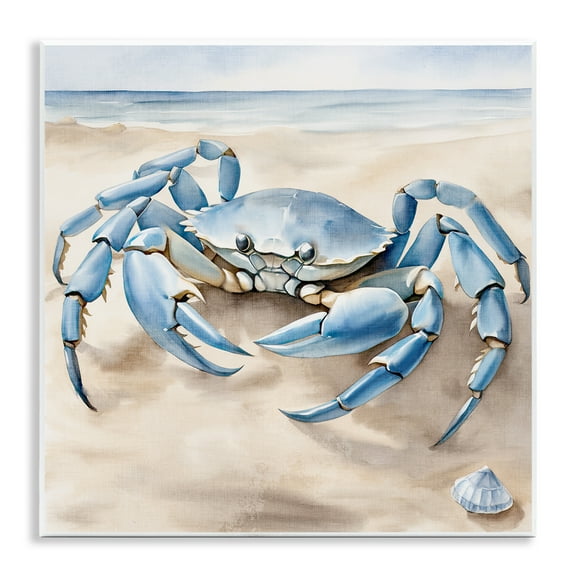 Stupell Industries Blue Crab on Beach Animals & Insects Painting Unframed Art Print Wall Art, 12 x 12