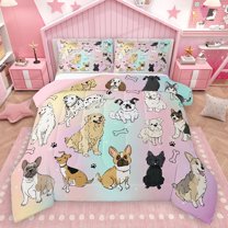 Homewish Cartoon Pug Dog Queen Comforter Set for Teens, Kawaii Dog Animal Bedding Sets, Pink Blue Galaxy Print Reversible Bedding Comforter Set, Super Cozy Room Decor, 3 Pieces