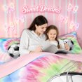 thumbnail image 4 of meiyoeat Tie Dye Soccer Full Size Comforter Sets for Boys, Spiral Watercolor Artwork Bedding Comforter Set, Pink Blue, Pink Reversible, 3pcs, 1 Comforter and 2 Pillowcases, 4 of 6