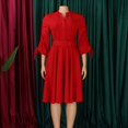 thumbnail image 4 of Women's Satin Mock Neck Flounce Long Sleeve Ruffle Hem A Line Mini Short Dress, 4 of 8