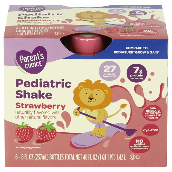 Parent's Choice Pediatric Nutritional Shake, Strawberry, 8 fl oz Bottles, 6 Count