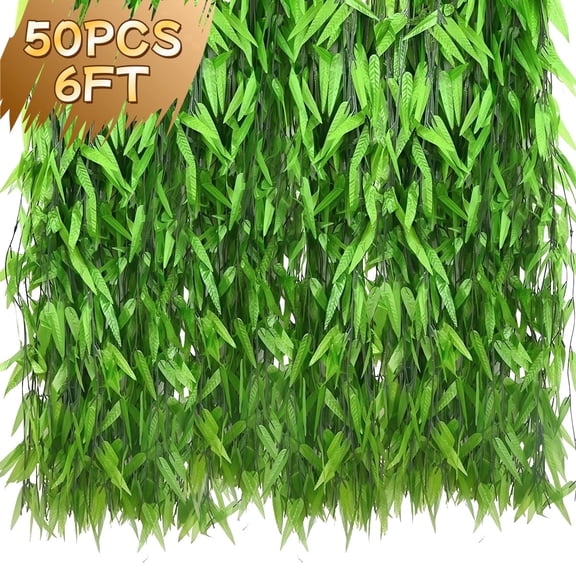 Artificial Hanging Plant Wicker Rattan Vine for Greenery Garden Door Wall Baskets Wedding Party Table Leaves Decor, 50 Pcs 6FT