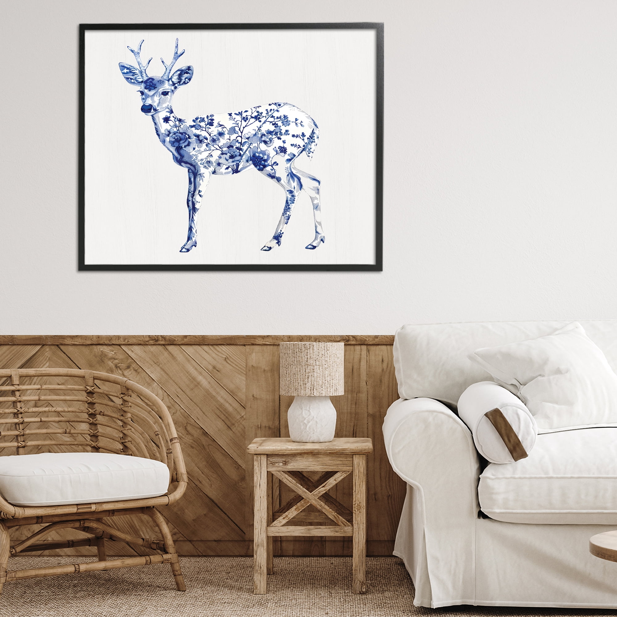 Graceful Toile Deer Black Framed Giclee Art, design by Lettered and Lined