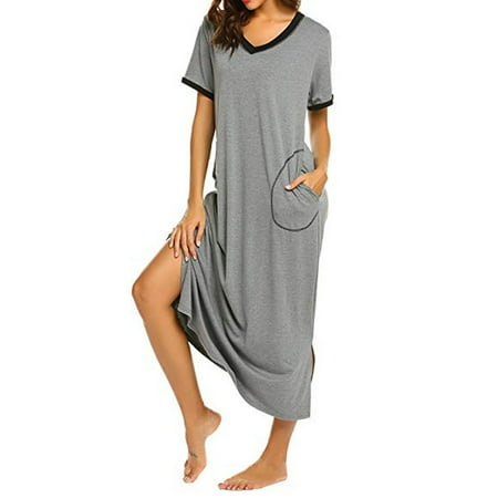 

Puloru Women s Loose Dress Short Sleeve V-neck Bathrobe Pajamas Robe
