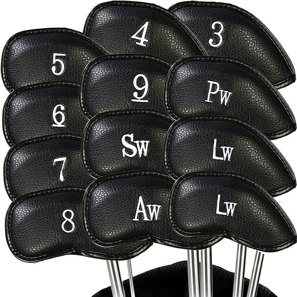 FINGER TEN Golf Iron Head Covers Value 12 Pack Set, Synthetic Leather Deluxe Club Headcover in Color Black Blue Red, Universal Durable Waterproof Fit Main Iron Clubs