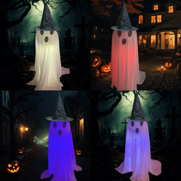 Decoración de fantasmas de Halloween | Luz de Espíritu de Tela Iluminada de 1,2 m | Adorno exterior interior para el jardín tenebroso | Alimentado por pilas | Atrezzo de Casa Encantada Colgante