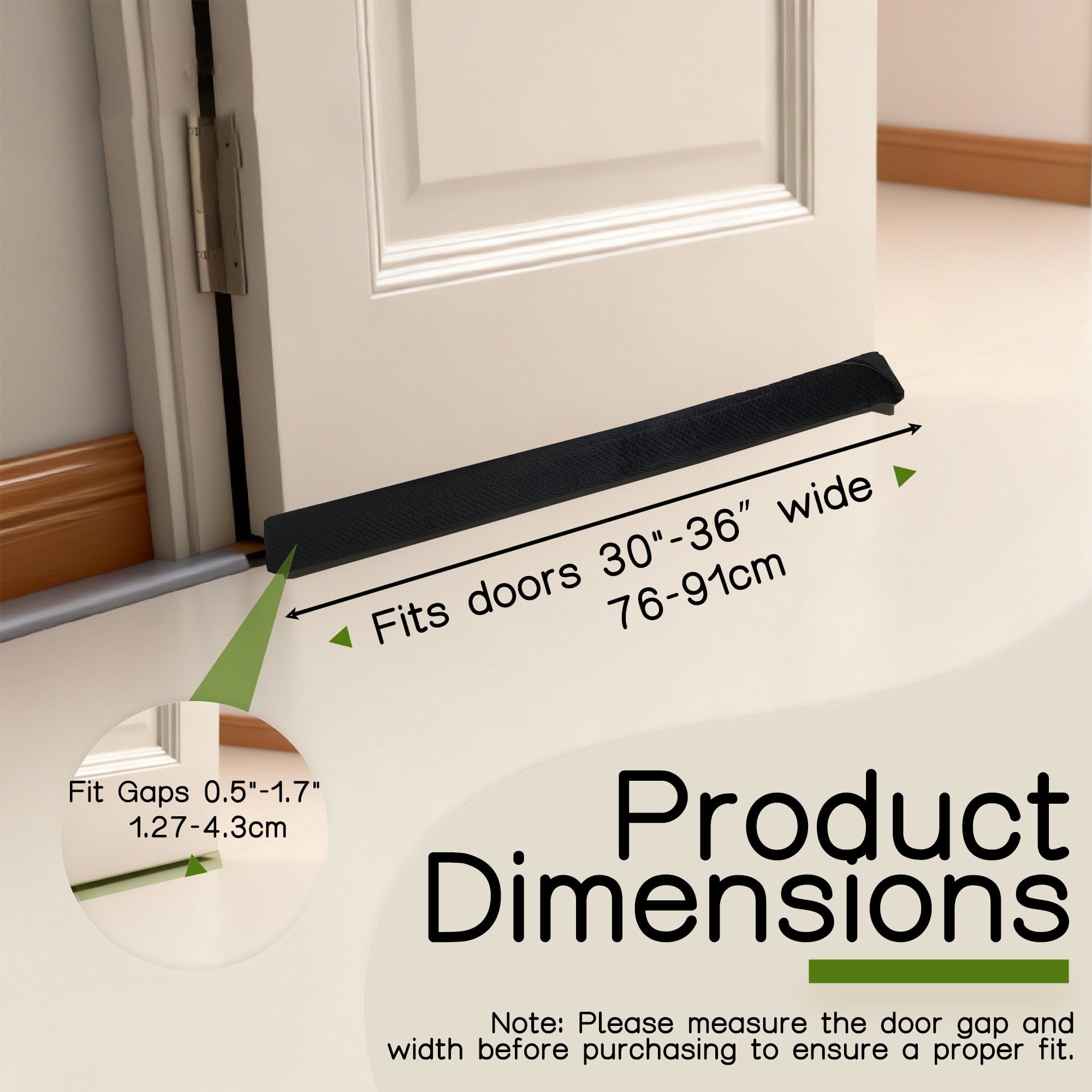Door Draft Stopper for Bottom of Door, Under Door Gap Filler for Big Gap, No Folding Required, Flexible Installation Door Sweep soundproofing Strip for Home & Apartment, 30-36in