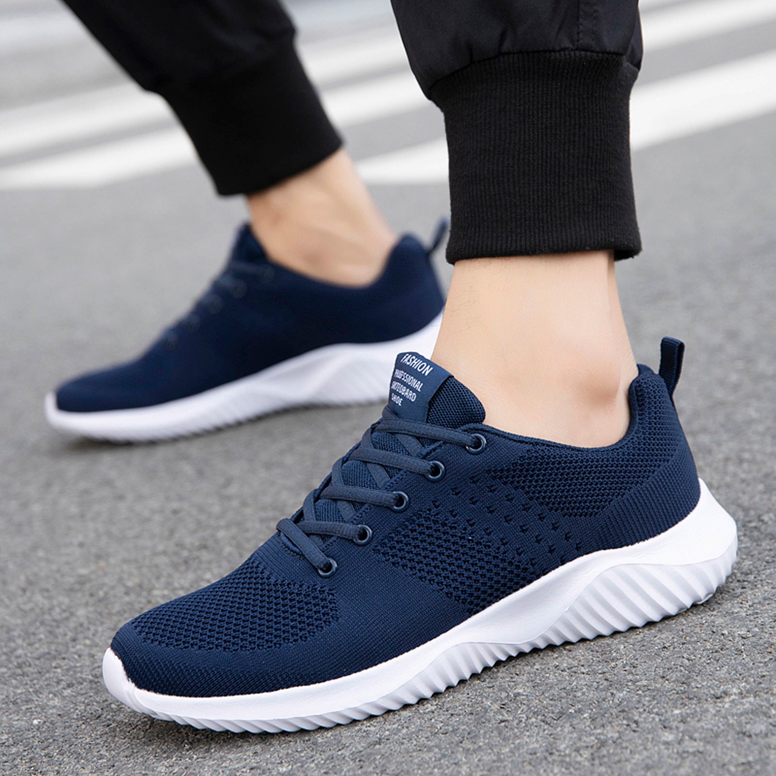CBGELRT Shoes for Men Classic Men's Sneakers Tennis Shoes for Men Fashion Men Mesh Casual Sport Shoes Lace-up Breathable Soft Bottom Sneakers Male Blue 45 - image 4 of 9