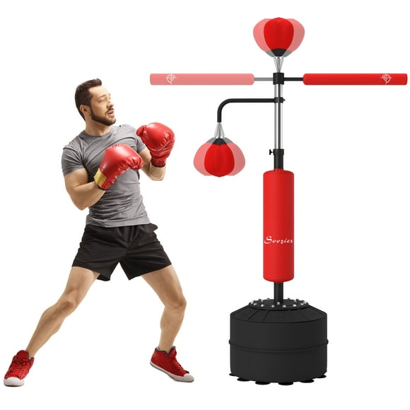 Soozier Standing Punching Bag with 2 Speed Balls, 360° Reflex Bar, Red