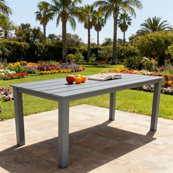 LiviNest Outdoor Dining Table: Wood-Like HIPS Rectangular Patio Table with Umbrella Hole - Charcoal Gray 68.9 Inch for Vacation Rental & Garden Use
