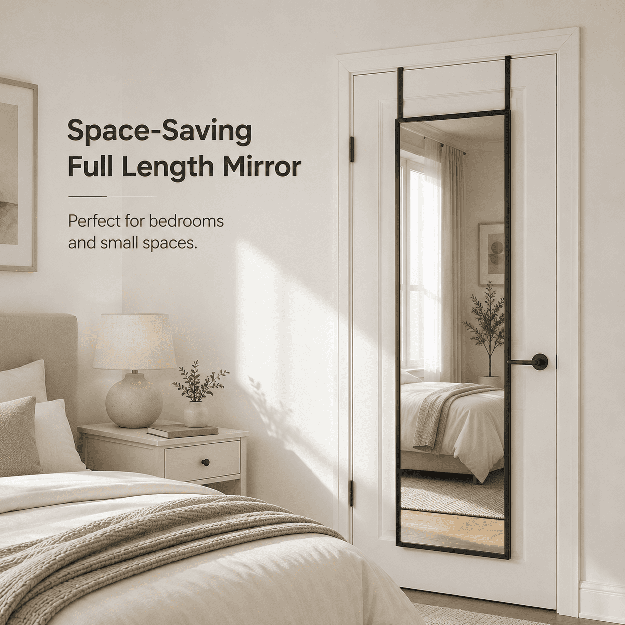 48 x 14 in Full Length Over Door Mirror, Black Frame