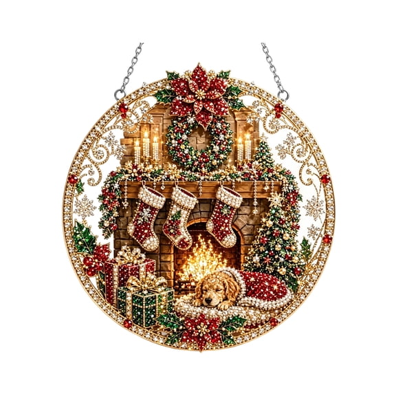 Diy Diamond Painting Suncatcher Christmas Pearl Diamond Art Hanging Pendant Craft 2D Mixed Sized Pearl Beads Pearl Art Kits For Adults Christmas Diamond Art,Fireplace