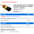 thumbnail image 2 of Water Temperature Sensor - Compatible with 2000 - 2003, 2006 - 2019 Hyundai Accent 1.5L 4-Cylinder 2001 2002 2007 2008 2009 2010 2011 2012 2013 2014 2015 2016 2017 2018, 2 of 2