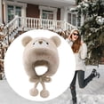 thumbnail image 5 of Segolike Cute Stuffed Bear Ear Hat Comfortable Animal Headgear for Girls Camping Holidays Beige, 5 of 8