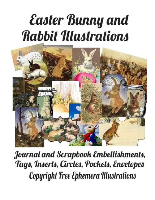 Vintage Easter 8 bunny rabbit antique pictures tags scrapbooking  8 envelopes 