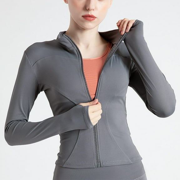 Zysthvn Lightweight Dressy Jackets for Women Yoga Full Zipper Athletic Long Sleeve Womens Coats Slim Fit Stand Collar Solid Tops