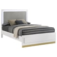thumbnail image 3 of Pemberly Row Queen Bed with LED Panel Tall Headboard & Gold Base in White & Gray, 3 of 6