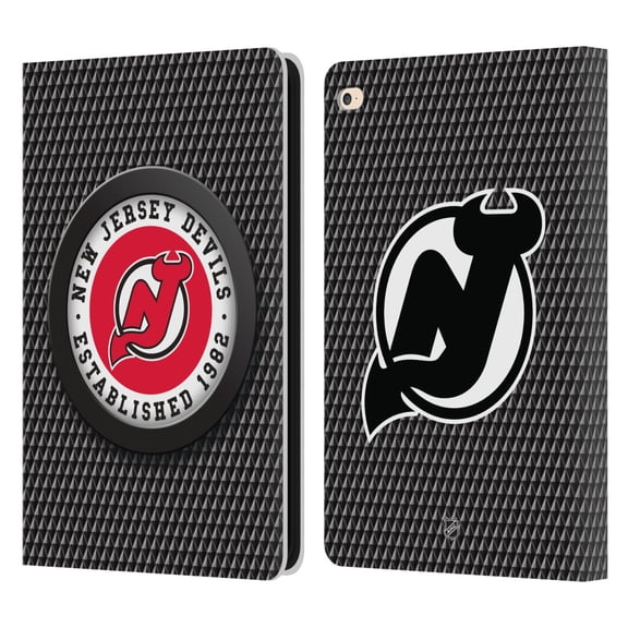 Head Case Designs Officially Licensed NHL New Jersey Devils Puck Texture Leather Book Wallet Case Cover Compatible with Apple iPad Air 2 (2014)