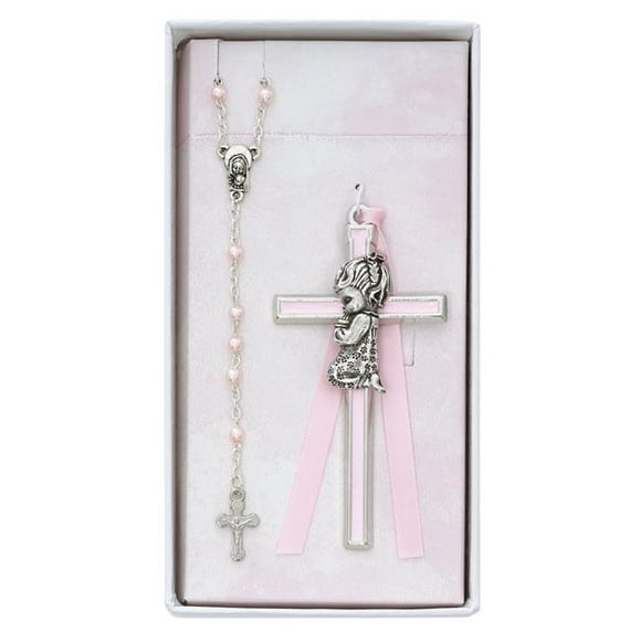 McVan BS50 Pink Crib Cross & Pink Rosary Set