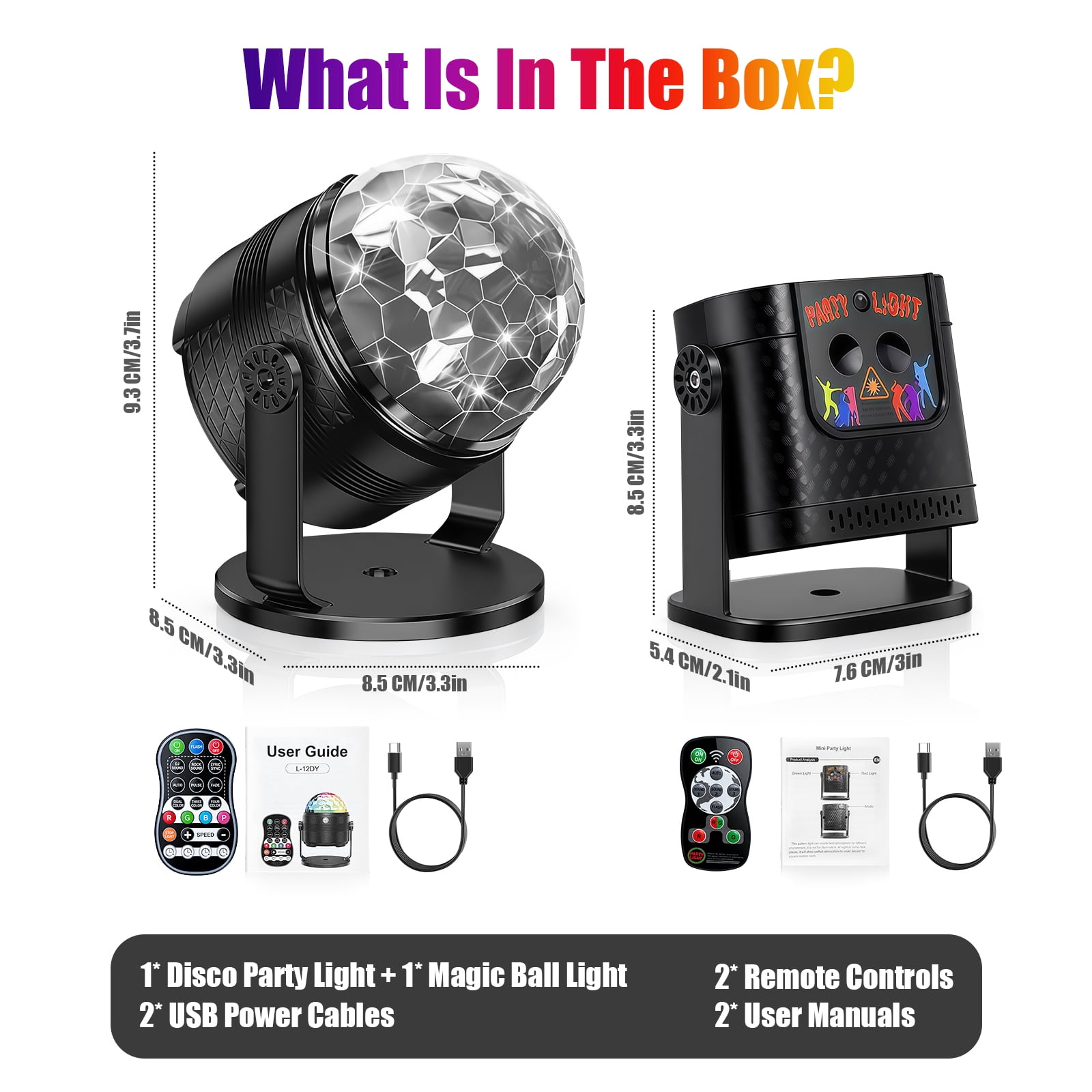 Disco Lights for Parties, 2 Pack DJ Lights with Rotating Disco Ball and RGB Party Lights, Sound Activated Disco Ball Light with Remote for Indoor Stage, Birthday and Christmas