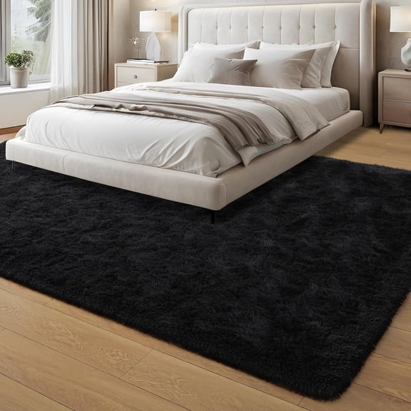 6' x 9' Black Shaggy Plush Rug