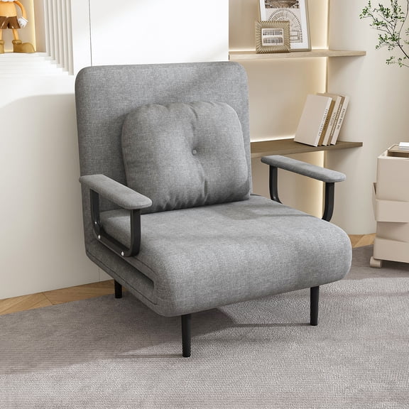 S-HOME 3-in-1 Folding Sofa Bed in Grey with Adjustable Backrest and Pillow for Space Saving in Living Room Bedroom Office