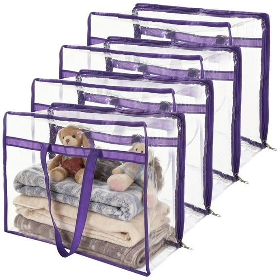 4-Pack Clear Zippered PVC Storage Bags, Foldable Closet Organizers Storage Containers, Transparent Moving Bags with Handles for Bedding, Linen, Blankets, Clothing, 16.9" x 14.6" x 8.7"