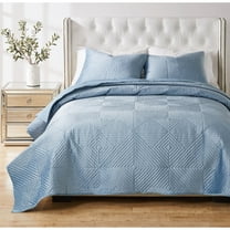 Barefoot Bungalow Riviera Velvet Finely Stitched Modern Quilt and Pillow Sham Set Spa Blue Full - Queen 3 Piece