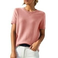 thumbnail image 2 of Womens Summer Short Sleeve Sweater Dressy Casual Crew Neck Knit Tops Fashion Pullover Shirts Pink S, 2 of 7