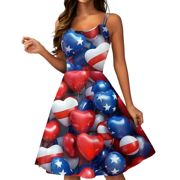 Women's 4th of July Patriotic Dress, Women Sexy Off-Shoulder Punk Mini Dress, Independence Day American Flag Printed Retro Design, Bodycon Sleeveless Party Dress for Summer ,Blue L