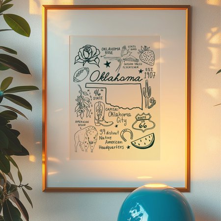 Oklahoma State Art Print Trendy Dorm Decor Map Poster Cute College Apartment Wall Art Playful Bright PNW