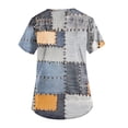 thumbnail image 3 of EHTMSAK Denim Print Scrubs for Women Sets Yellow Color Block Casual with Pocket Short Sleeve Scrub Tops Cute Workwear Nursing Uniform Trendy Scrub Shirt Nurse V Neck Fashion Shirt Light Blue 5XL, 3 of 3
