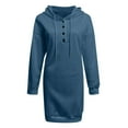 thumbnail image 3 of Fall New Arrivals Dresses!Brilliant Dresses for Women Long Sleeve Autumn and Winter Long Sleeve Dress for Women Hooded Solid Casual Dress Blue XXL, 3 of 4