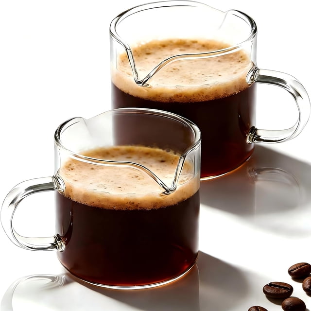 2 Pack 4 Ounce High Transparency Glass Doubleshot Espresso Cups Dual Pour Spout Coffee Drinkware