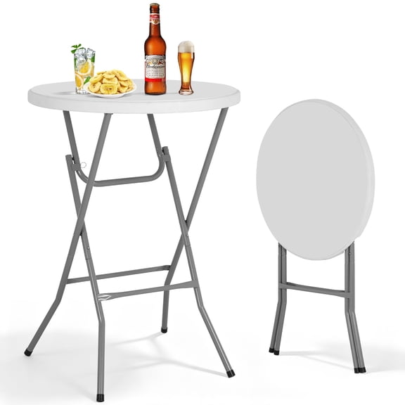 31.5" Round Folding Table, 176LBS Weight Capacity White Plastic High Top Portable Cocktail Table for Party Wedding Patio Cafe Indoor Outdoor Use
