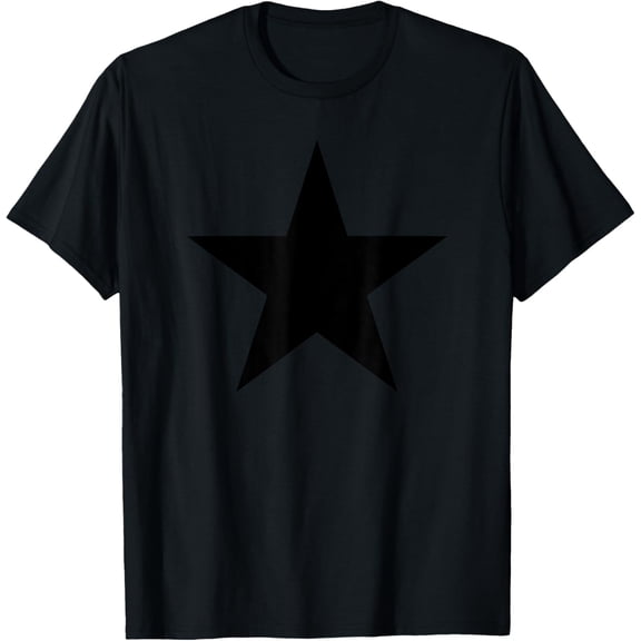 Plain Black Star Print Solid Large Black Star T-Shirt