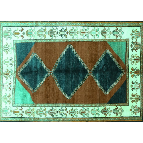 Ahgly Company Indoor Rectangle Persian Turquoise Blue Traditional Area Rugs, 7' x 10'