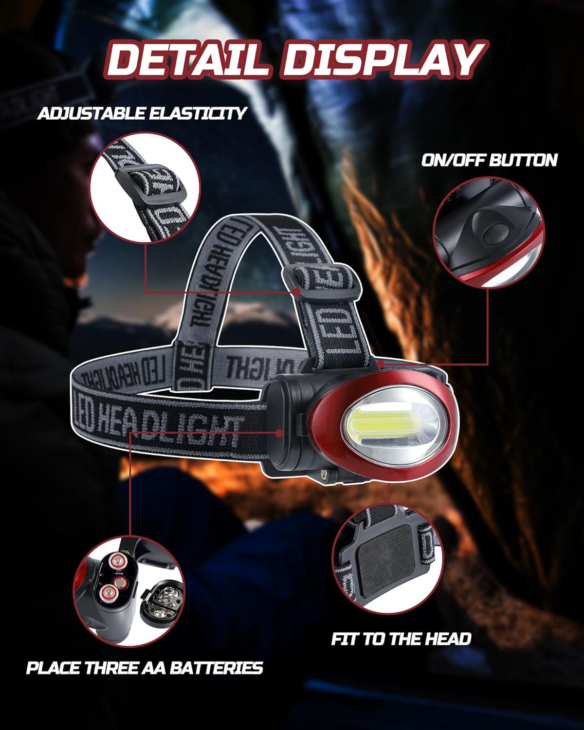 Camping Headlamp Flashlight 8 Pack, Outdoor Super Bright COB Head Lamp Gear for Running, Reading, Hiking, Walking, Climbing, Fishing, Hunting, Jogging, Headlight Multipack Adults, Kids