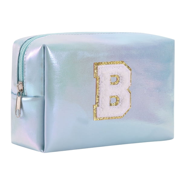 Neceser de maquillaje alfabeto bordado - PU, gran capacidad y con estilo - para viajes, neceser y bolso de mano
