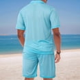 thumbnail image 6 of Men Mesh 2 Piece Outfits See Through Casual Shirts and Shorts Hollow Out Mid Shorts Set Lake Blue XXXL, 6 of 8