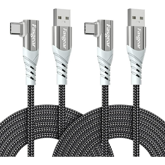 Fasgear Câble USB-C 10 Pi, Lot de 2, Charge Rapide 3 A, Long Cordon de Charge en Nylon Tressé Haute Vitesse Type C 2.0 Compatible avec Galaxy S22 Ultra S21 Plus Note 20 A10e, Moto g, LG V50, Xperia XZ, PS5, Switch, Noir
