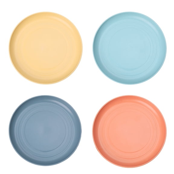 Kripyery 4 Pcs Lightweight Unbreakable Plates Reusable Dishwasher Microwave Safe Dinner Plates Colorful Everyday Square Round Plates for Kitchen Camping