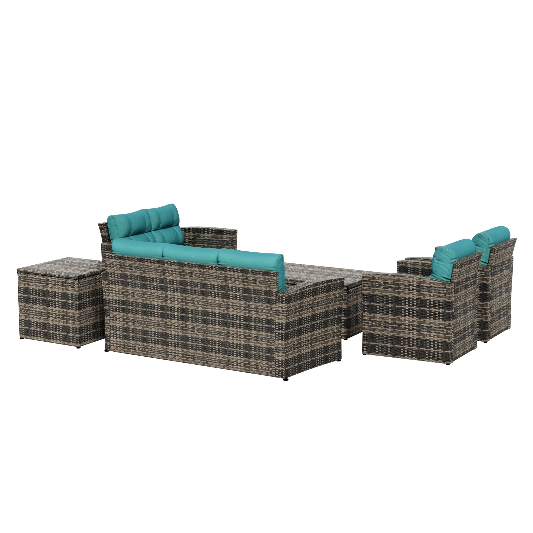 Westin Outdoor 6-Pieces Sofa Conversation Set PE Rattan Wicker Furniture, Brown/Turquoise
