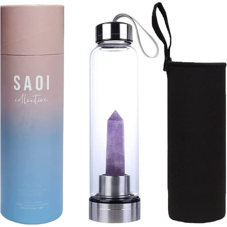 

Crystal Water Bottle - Amethyst - Natural Wellness - Glass/Stainless Steel