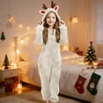 thumbnail image 2 of Girls Winter Hooded Romper Jumpsuit Cozy Reindeer Soft Warm Playwear For Toddler Kids, 2 of 6