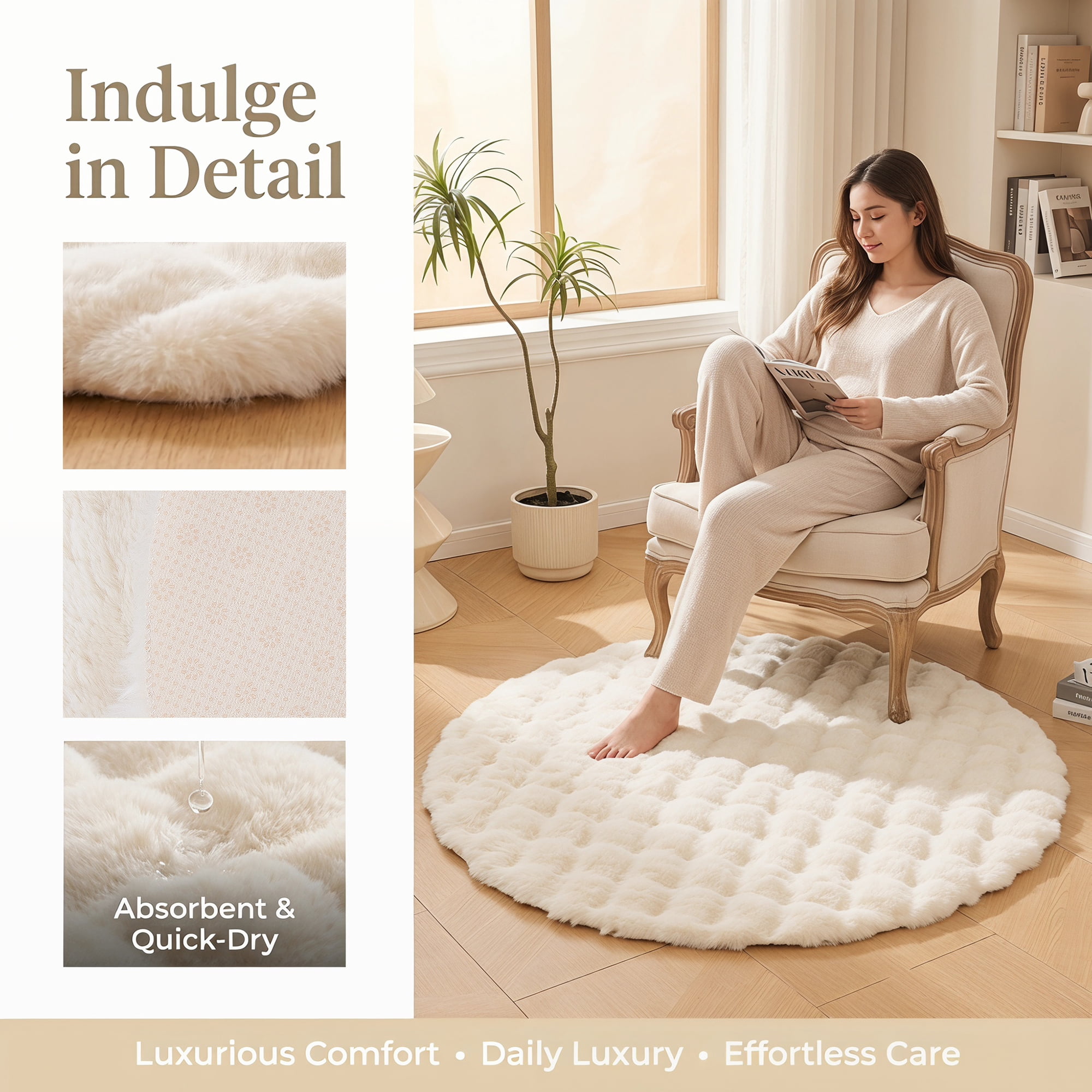Unique Bargains Modern Geometric Round Area Rug Soft Shaggy Circle Carpet 24" x 24" Beige