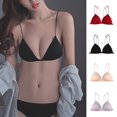 thumbnail image 1 of AMERTEER Triangle Cup Front Buckle Spaghetti Strap  Bra Seamless Push Up Thin Underwear for Daily Wear  Dark Red S, 1 of 13
